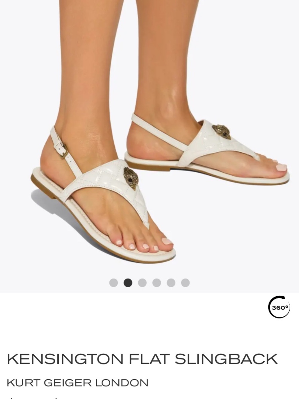 Kurt Geiger London Kensington Flat Slingback Sandals Ivory Ladies SizeEU 37 NWOT